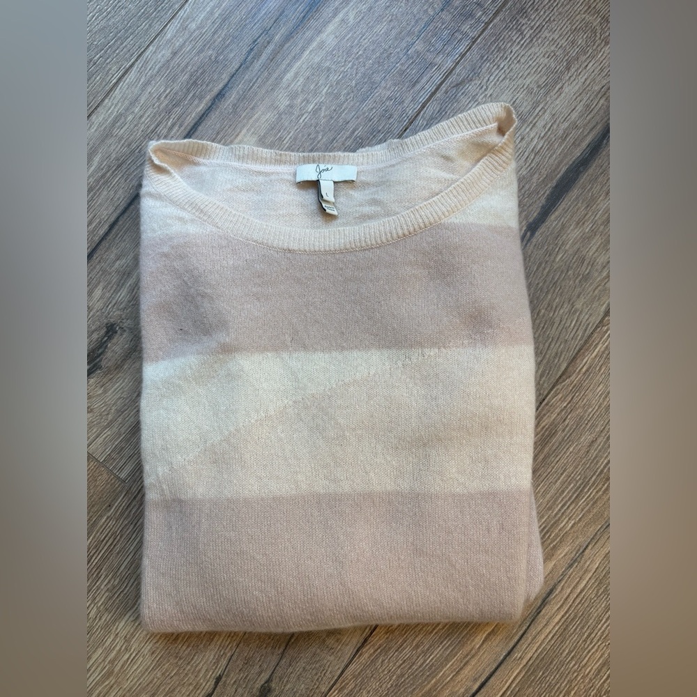 Joie Cashmere Beige Cream Pink Striped Sweater Size Large - Picture 3 of 11
